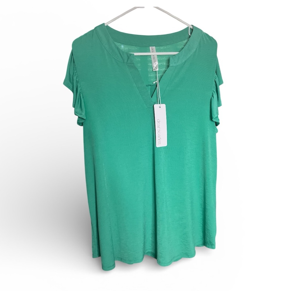 NWT  Dear Scarlett Emerald Lizzy Flutter Sleeve top Size XL